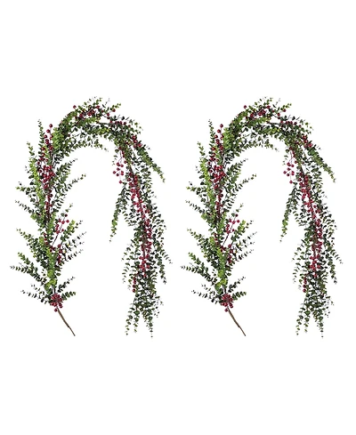 Glitzhome 6 ft Polyethylene Christmas Dripping Eucalyptus Garlands with Berries, Set of 2