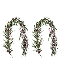 Glitzhome 6 ft Polyethylene Christmas Dripping Eucalyptus Garlands with Berries, Set of 2