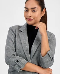Ak Anne Klein Women's Plaid Jacquard Notch-Collar 3/4-Sleeve Jacket