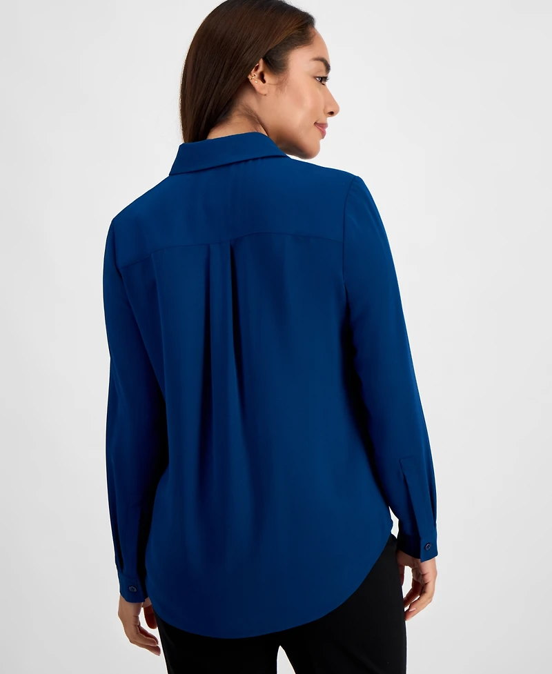 Ak Anne Klein Petite Long-Sleeve Button-Front Shirt