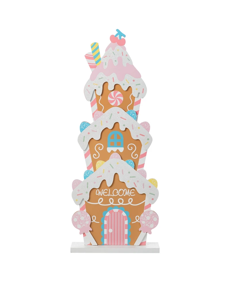 Glitzhome 35.25" Wooden Christmas Gingerbread House Porch Decor