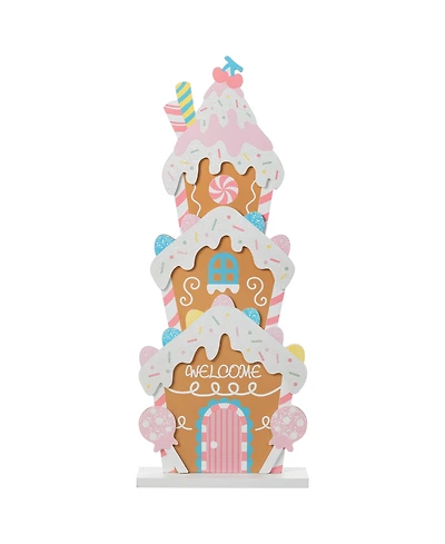 Glitzhome 35.25" Wooden Christmas Gingerbread House Porch Decor