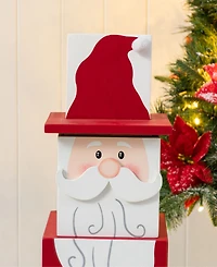 Glitzhome 24.5" Wood Christmas Santa and Nutcracker Reversible Boxed Porch Decor