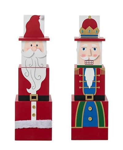 Glitzhome 24.5" Wood Christmas Santa and Nutcracker Reversible Boxed Porch Decor