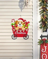 Glitzhome 24" Metal Christmas Dog and Gift Cart Yard Stake