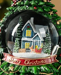 Glitzhome 100mm Lighted Resin Christmas Musical Snowflakes Christmas Tree Water Globe
