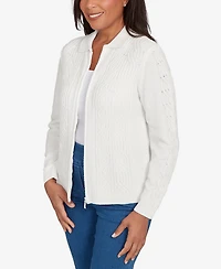 Alfred Dunner Petite Front Zip Chenille Cardigan