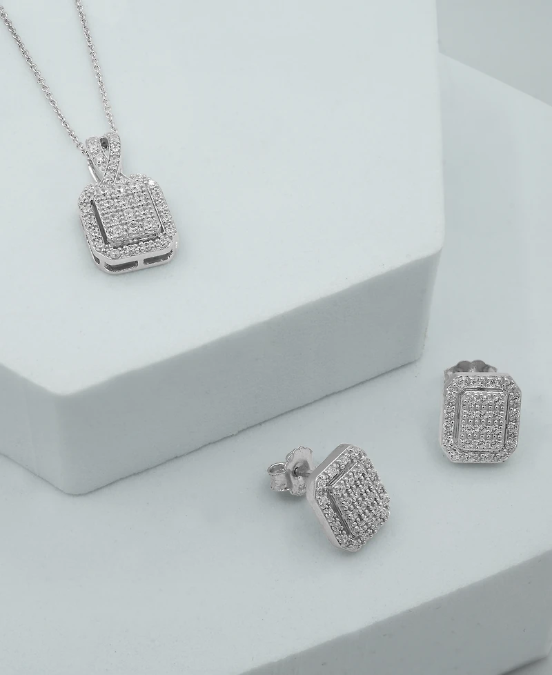 Diamond Octagon Halo Cluster 18" Pendant Necklace (1/3 ct. t.w.) in Sterling Silver, Macy's Exclusive