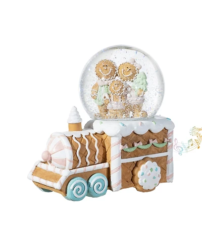 Glitzhome 100mm Resin Christmas Musical Snowflakes Gingerbread Family Train Water Globe