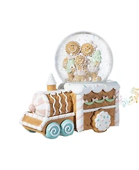 Glitzhome 100mm Resin Christmas Musical Snowflakes Gingerbread Family Train Water Globe
