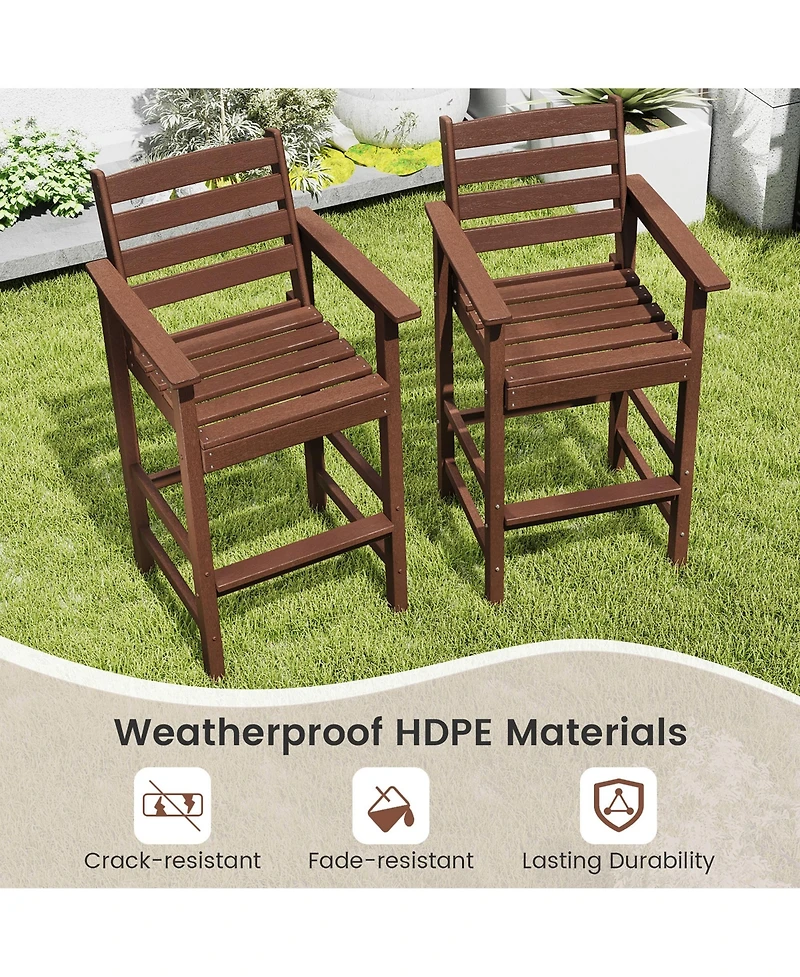 Gymax Patio Bar Stools Set of 4 Tall Adirondack Chair w/ Backrest Armrests & Footrests