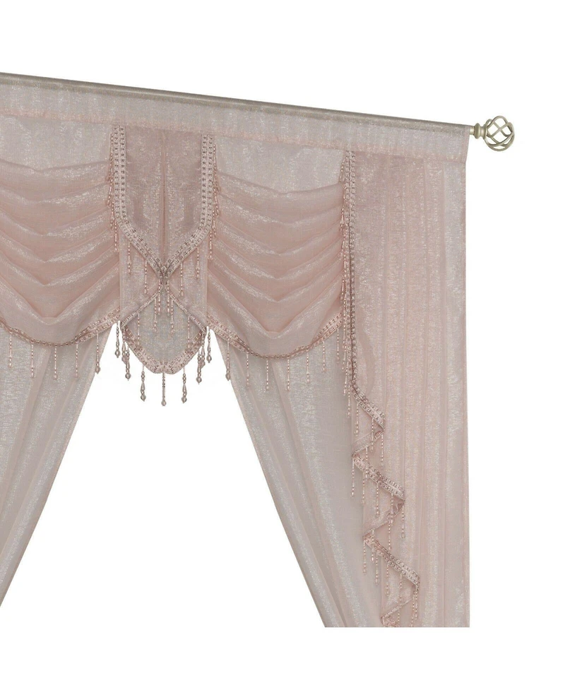 Kate Aurora Ultra Glam Beaded Sparkly Sheer Window a Bag Curtain Set - 58 in. W x 84 L, Rose