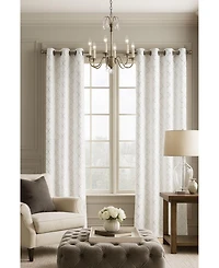 Kate Aurora 2 Pack Metallic Silver & White Lattice Clover Ultra Luxurious Window Curtains - 38 in. W x in. L