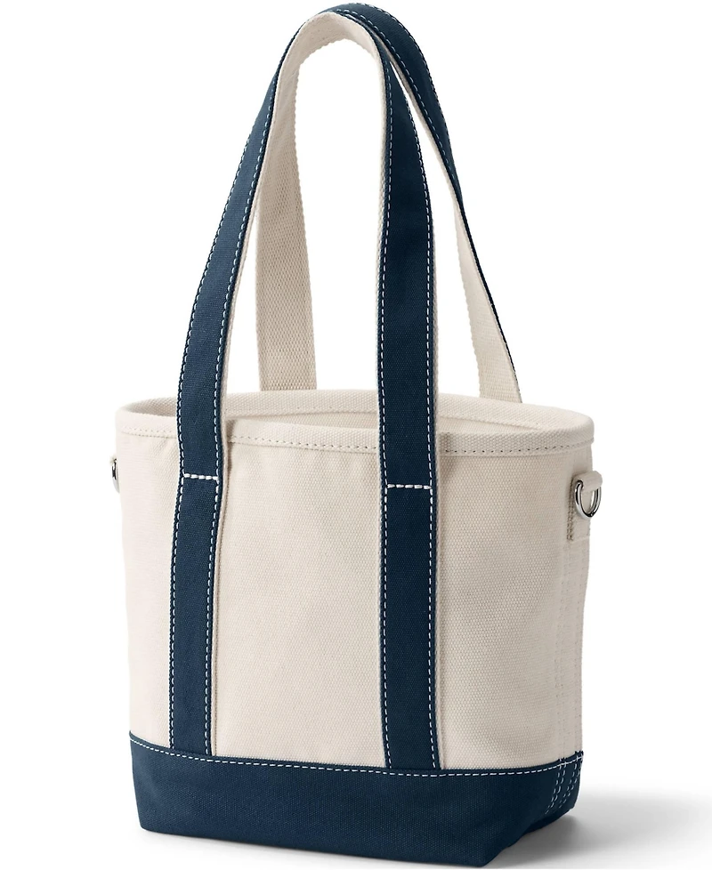 Lands' End Small Natural 3 Pocket Open Top Long Handle Canvas Tote Bag