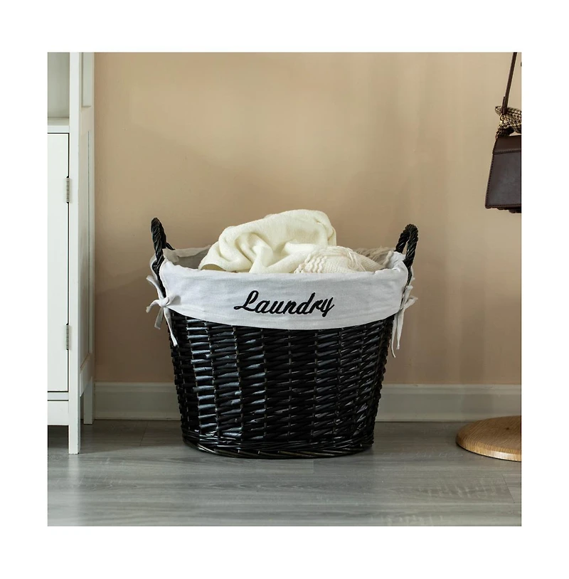 Wickerwise Handwoven Laundry Basket with Liner & Handles - Boho Decorative Storage Hamper for Clothes Blankets Pillows and Towels