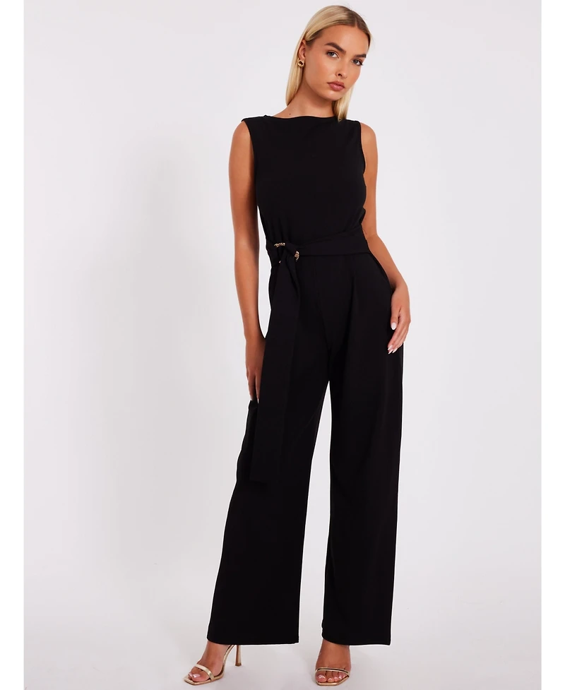 Quiz Women's Scuba Crepe Jumpsuit with Gold Buckle