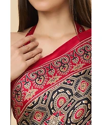 One Minute Saree Women's Zoya Ajrakh Red Ready to Wear Satin Printed One Minute Saree