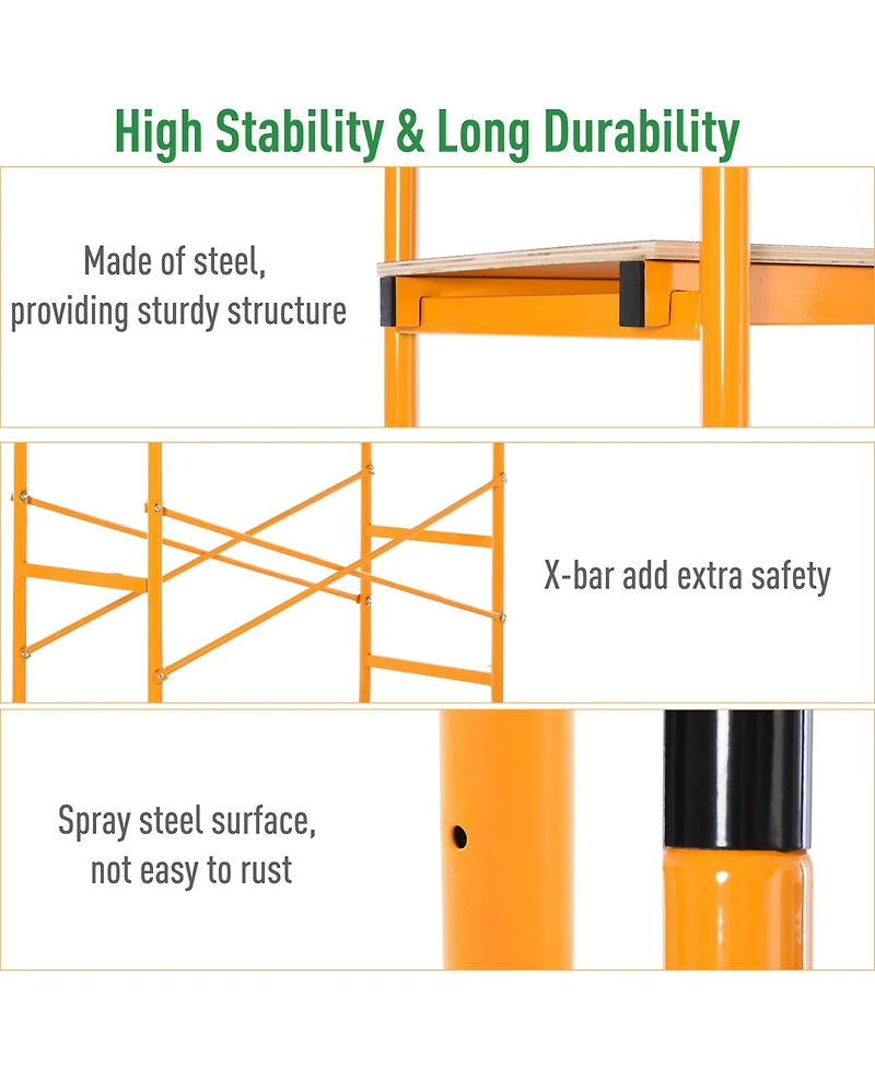 Homcom 4-Step Steel Steel Scaffold 2 Wheels Platform Anti-Skid Film