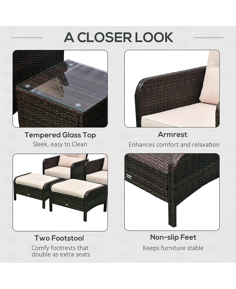 Outsunny 5-Piece Outdoor Rat Patio Set with Table