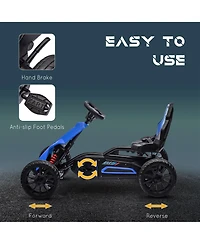 Aosom Kids Pedal Go Kart, Outdoor Ride on Toy with Adjustable Seat, Swing Axle, Handbrake, 4 Non-Slip Eva Wheels for Boys and Girls Aged 3-8 Years Old