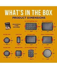 Baking Set – 10 Piece Kitchen Oven Bakeware Set – Deluxe Non-Stick Blue Coating Inside and Outside – Carbon Steel – Red Si
