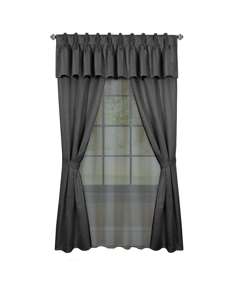 Kate Aurora Complete 6 Piece Attached Custom Jacquard & Sheer Window Curtain Set