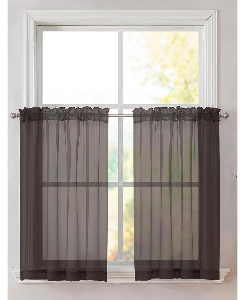 Kate Aurora 2 Piece Rod Pocket Brown Sheer Window Curtain Panels For Small Windows - 45 in. Long