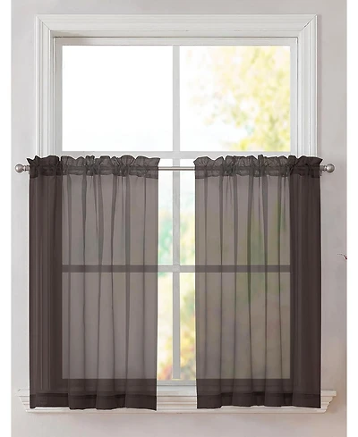 Kate Aurora 2 Piece Rod Pocket Brown Sheer Window Curtain Panels For Small Windows - 45 in. Long
