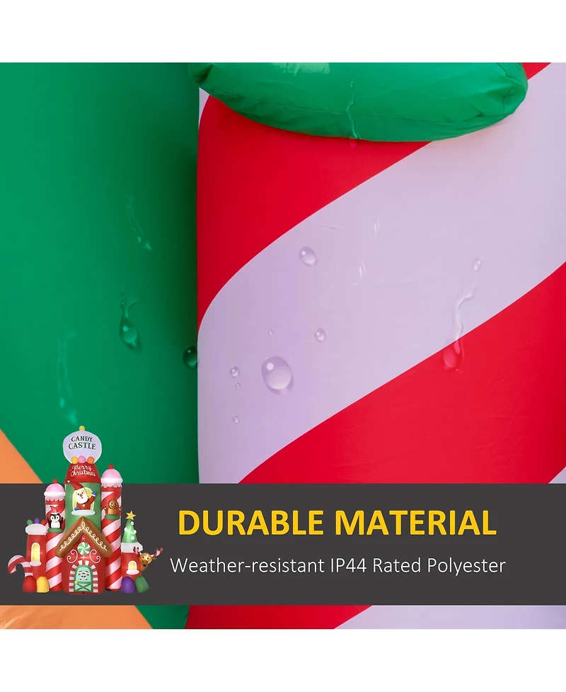 Outsunny 10ft Christmas Inflatables Outdoor Decorations Candy Castle, Blow-Up Led Yard Christmas Decor, Built-in Rotating Colorful Light for Party