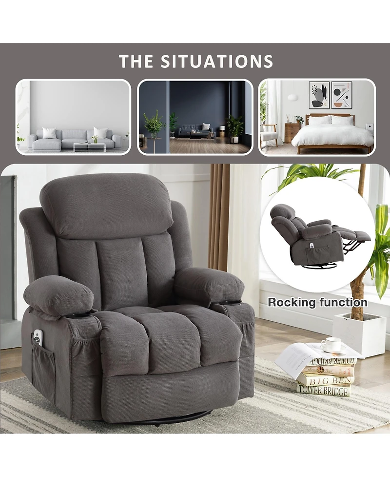 Swinging Recliner Massage Heated Sofa with Usb and 2 Cup Holders