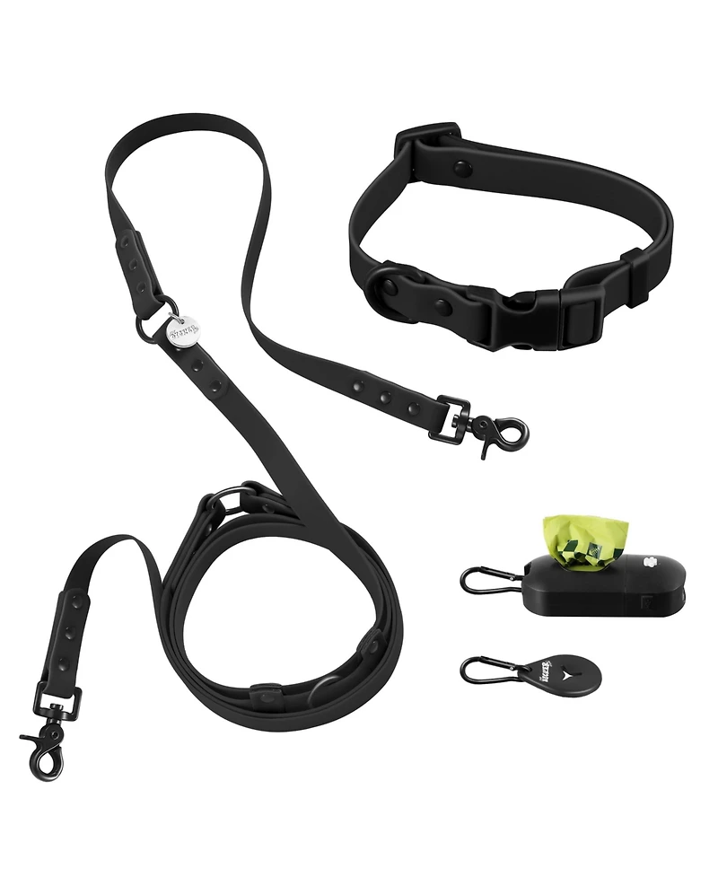 The Licker Store, Luna 8FT Adjustable 6-in-1 Waterproof Hands-Free Leash and Collar with Led Flashlight, Bag Dispenser