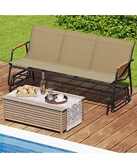 Costway Patio Glider Bench for 3 Swing Gliding Loveseat with Curved Teak Armrests for Porch
