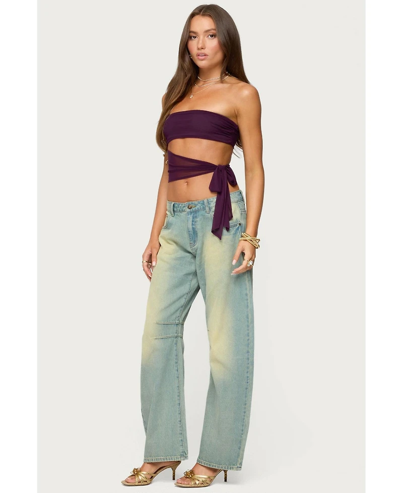 Edikted Women's Cayden Low Rise Washed Barrel Jeans