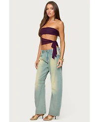 Edikted Women's Cayden Low Rise Washed Barrel Jeans