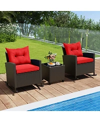 Slickblue Weather-Resistant 3-Piece Patio Rocking Chair Set with Cushions and Tempered Glass Table – Ideal for Outdoor Lounging