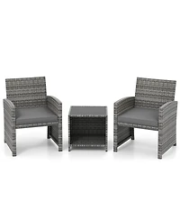 Slickblue Outdoor 3-Piece Conversation Set with 2 Padded Chairs and Glass-Top Coffee Table for Patio or Deck