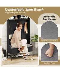 Slickblue Tall Coat Rack Hall Tree with Padded Seat and Shoe Storage – All-in-One Entryway Organizer