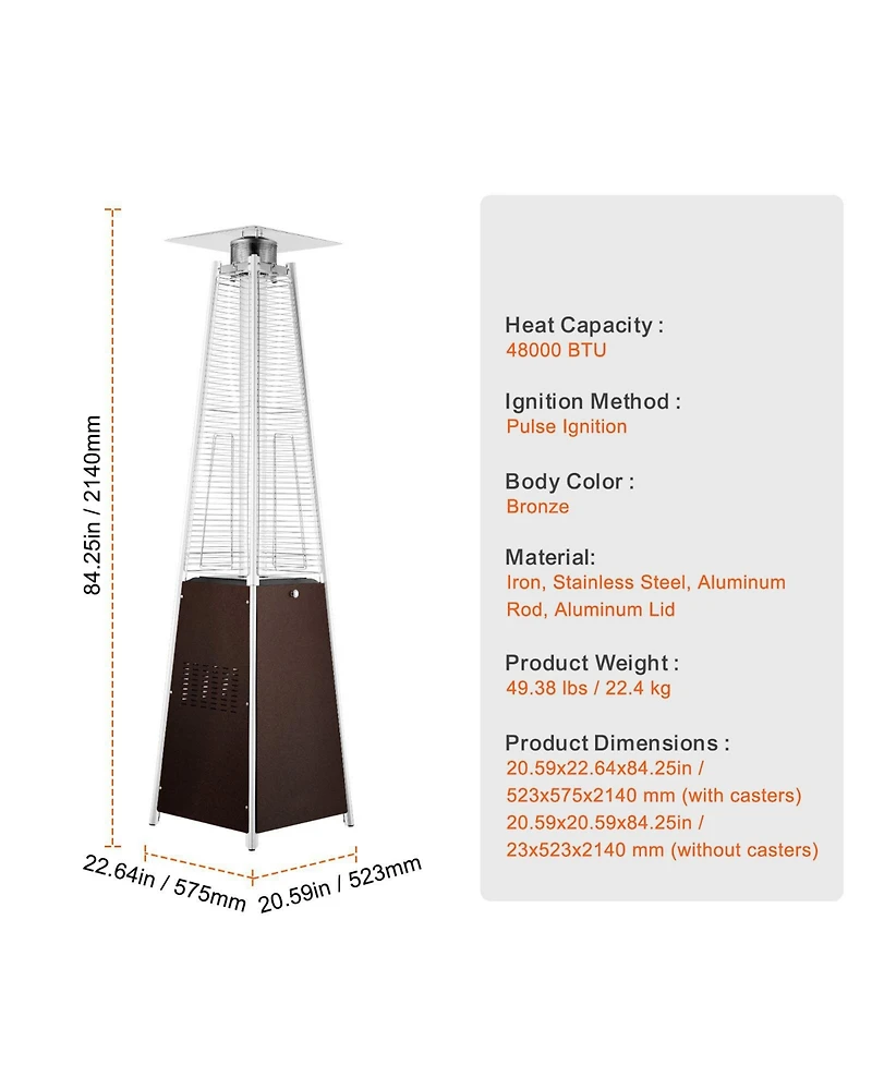 Slickblue Outdoor Pyramid-Style Propane Patio Heater with Glass Flame Tube and Wheels – Elegant Heating for Garden or