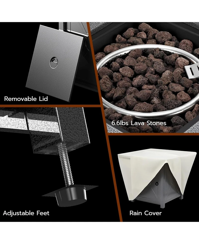 Cowsar 28" Fire Pit Table, 40000 Btu Propane Fire Pit Table with Lid,Rain Cover and 3 Pounds Lava Stones for Outdoor Backyard, Courtyard