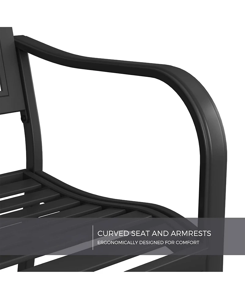 Mondawe All-Iron Park Chair With Floral Backrest,Multi-Layer Rustproof Coating & Adjustable Foot Pad