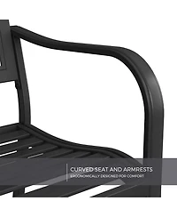 Mondawe All-Iron Park Chair With Floral Backrest,Multi-Layer Rustproof Coating & Adjustable Foot Pad