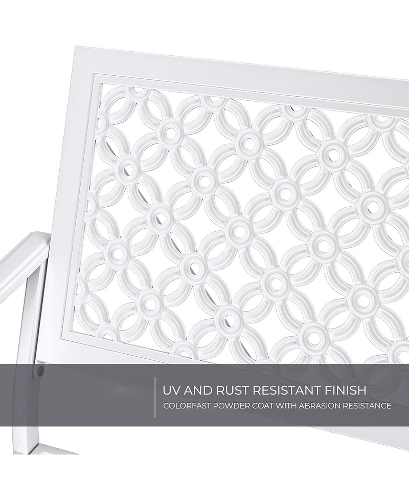 Mondawe All-Iron Park Chair With Floral Backrest,Multi-Layer Rustproof Coating & Adjustable Foot Pad