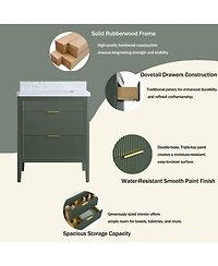Casainc Fully Assembled 30" Freestanding Single Sink Bathroom Vanity with 2 Handle Sets and Engineered Marble Top