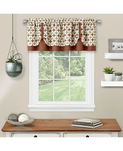 Kate Aurora Modern Geometric Button Tuck Layered Rod Pocket Window Valance - 56 in. W x 15 L, Taupe