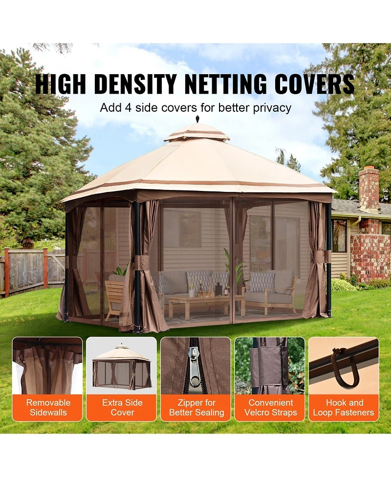 Slickblue Large Outdoor Gazebo with Mosquito Netting and Reinforced Metal Frame – Fits 10 to 12 People for Garden Use