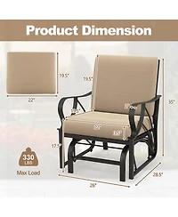Gymax 2 Pieces Patio Glider Chair Outdoor Metal Glider with Seat and Back Cushions Backyard Poolside