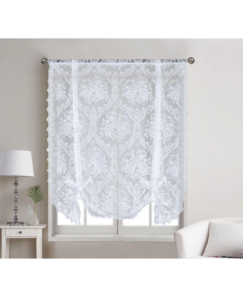 Kate Aurora Country Farmhouse Shabby Chic Floral Lace Tie Up Single Curtain Shade - 42 in. W x 63 in. L, Off White