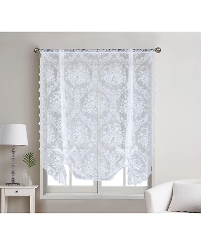 Kate Aurora Country Farmhouse Shabby Chic Floral Lace Tie Up Single Curtain Shade - 42 in. W x 63 in. L, Off White