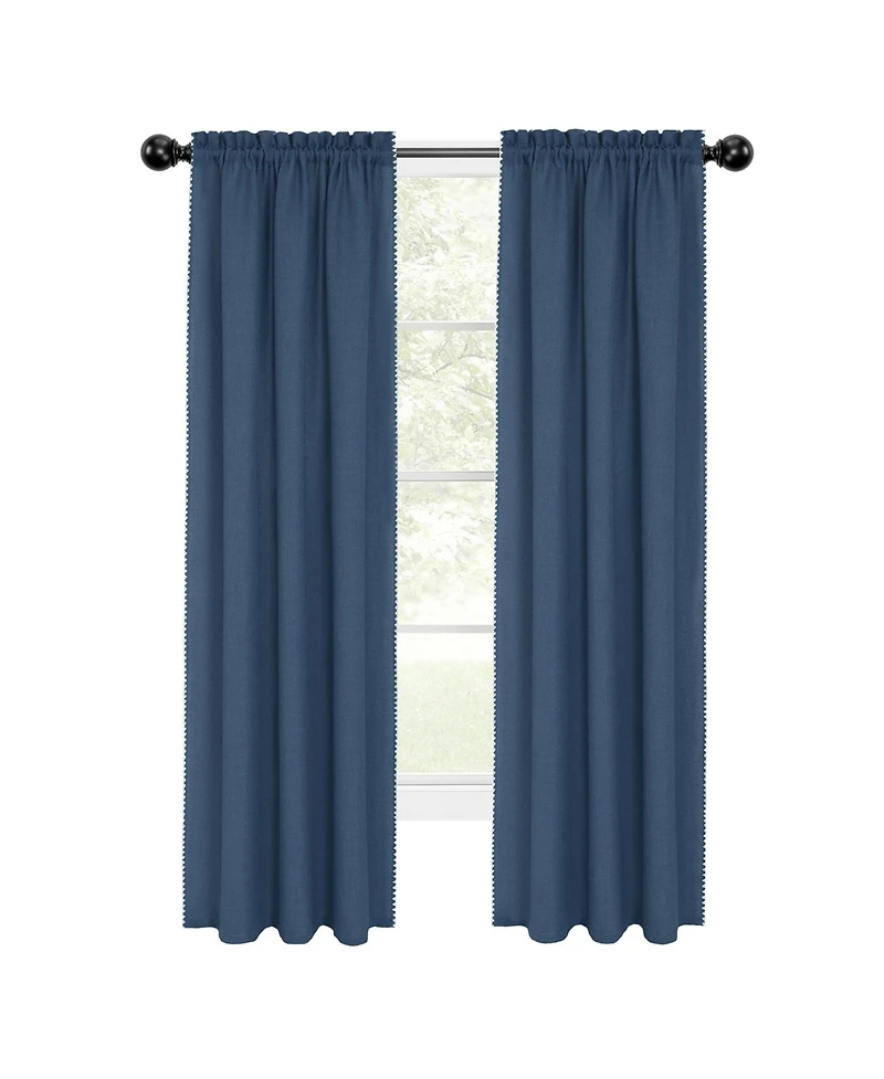 Kate Aurora 2 Piece Hamptons Coastal Living Textured Semi Sheer Rod Pocket Curtain Panels