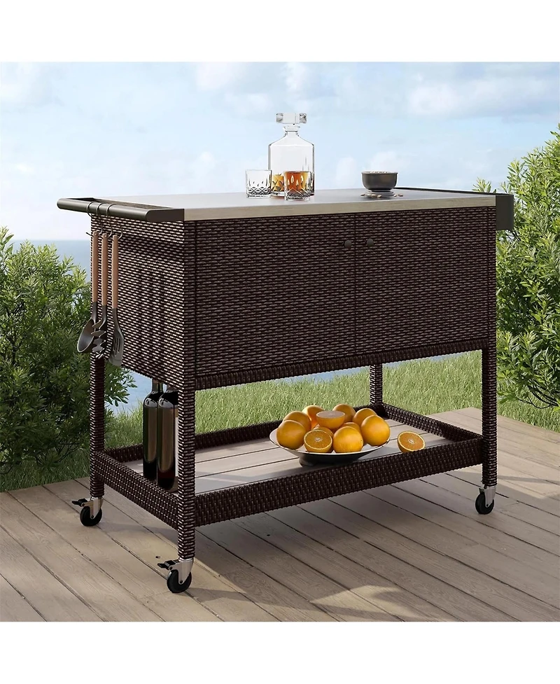 Mondawe Outdoor Bar Cart With Wheels & Brakes,150LBS Capacity, Versatility Storage Cabinet Cart